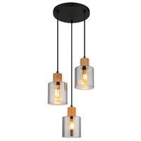 Hängeleuchte 15768-3h - Dunkelbraun/Schwarz, Natur, Glas/Holz (30/120cm) - Globo