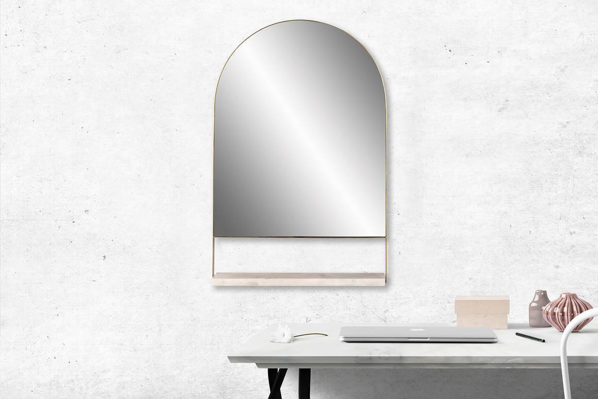 Wandspiegel Doha 43,5x69 cm Naturstein/Eisen/Glas - Goldfarben/Weiß, Trend, Glas/Stein (43,5/69/10cm) - Kayoom