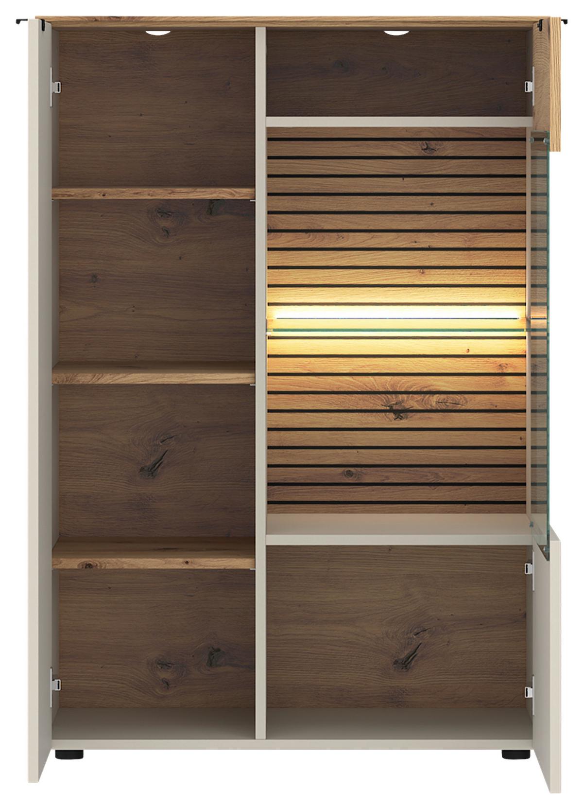 Vitrine Nexa Kaschmir /Eiche Dekor B: 80cm - Kaschmir/Eiche Artisan, Basics, Glas/Holzwerkstoff (80/116/40cm)
