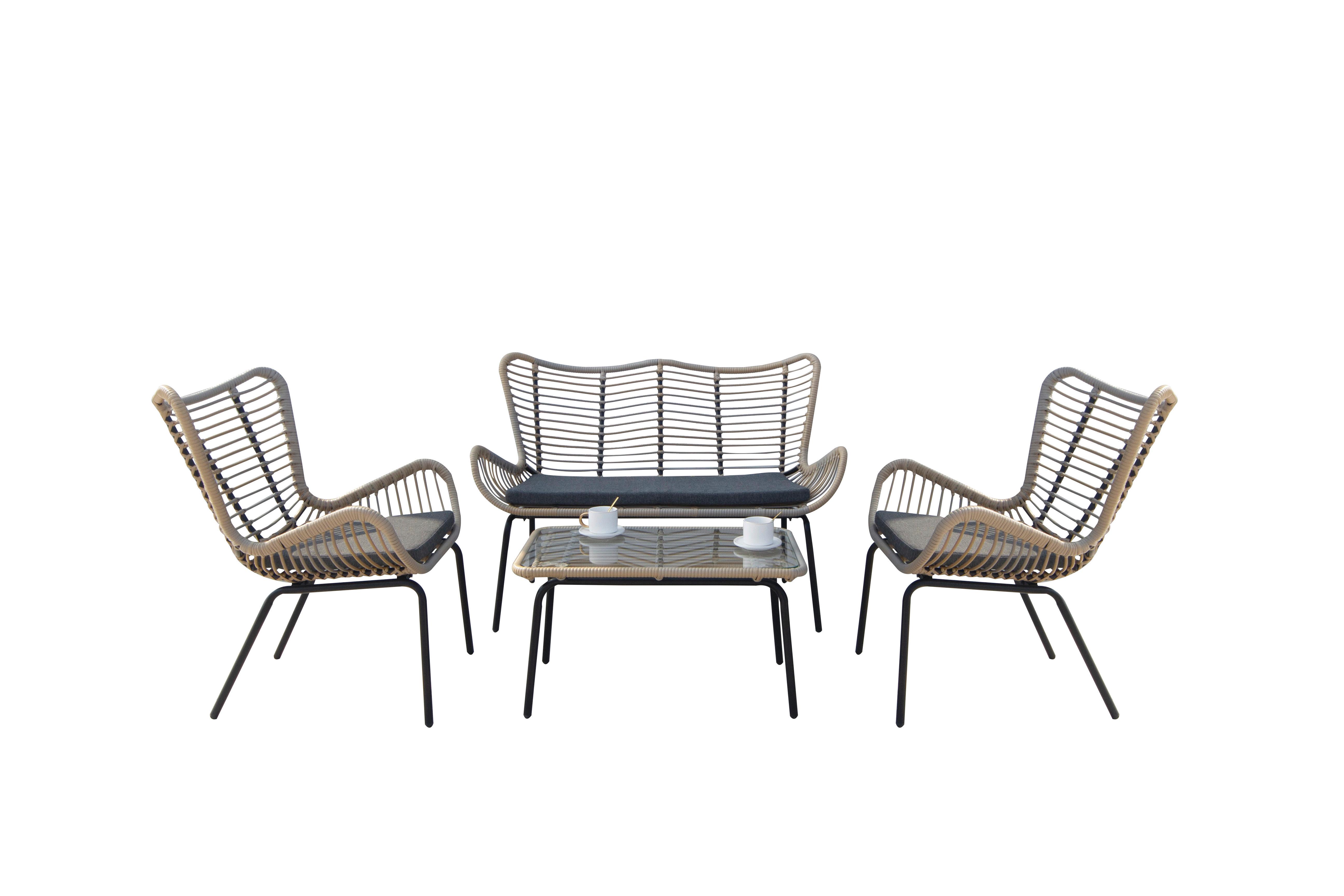 Loungegarnitur 4-Tlg Korfu Aus Glas/Metall mit Kissen - Dunkelgrau/Schwarz, Basics, Glas/Textil (122/86,5/69cm) - Acamp