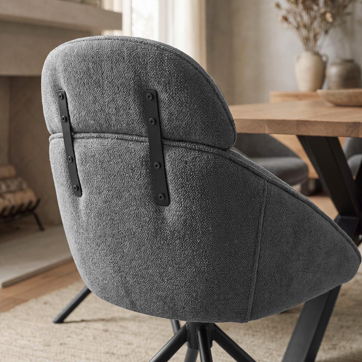 Stolička s podrúčkami Maira, tmavosivá, s látkovým poťahom - čierna/tmavosivá, Modern, kov/textil (59,5/93/66cm) - Bessagi Home
