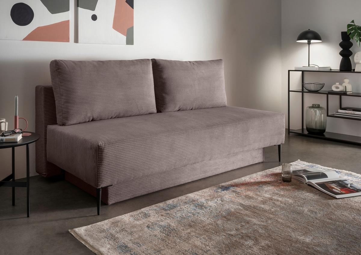 Schlafsofa Petri Graubraun Cord, Rücken Echt B: 198 Cm - Graubraun/Schwarz, MODERN, Textil (198/90/100cm) - Livetastic