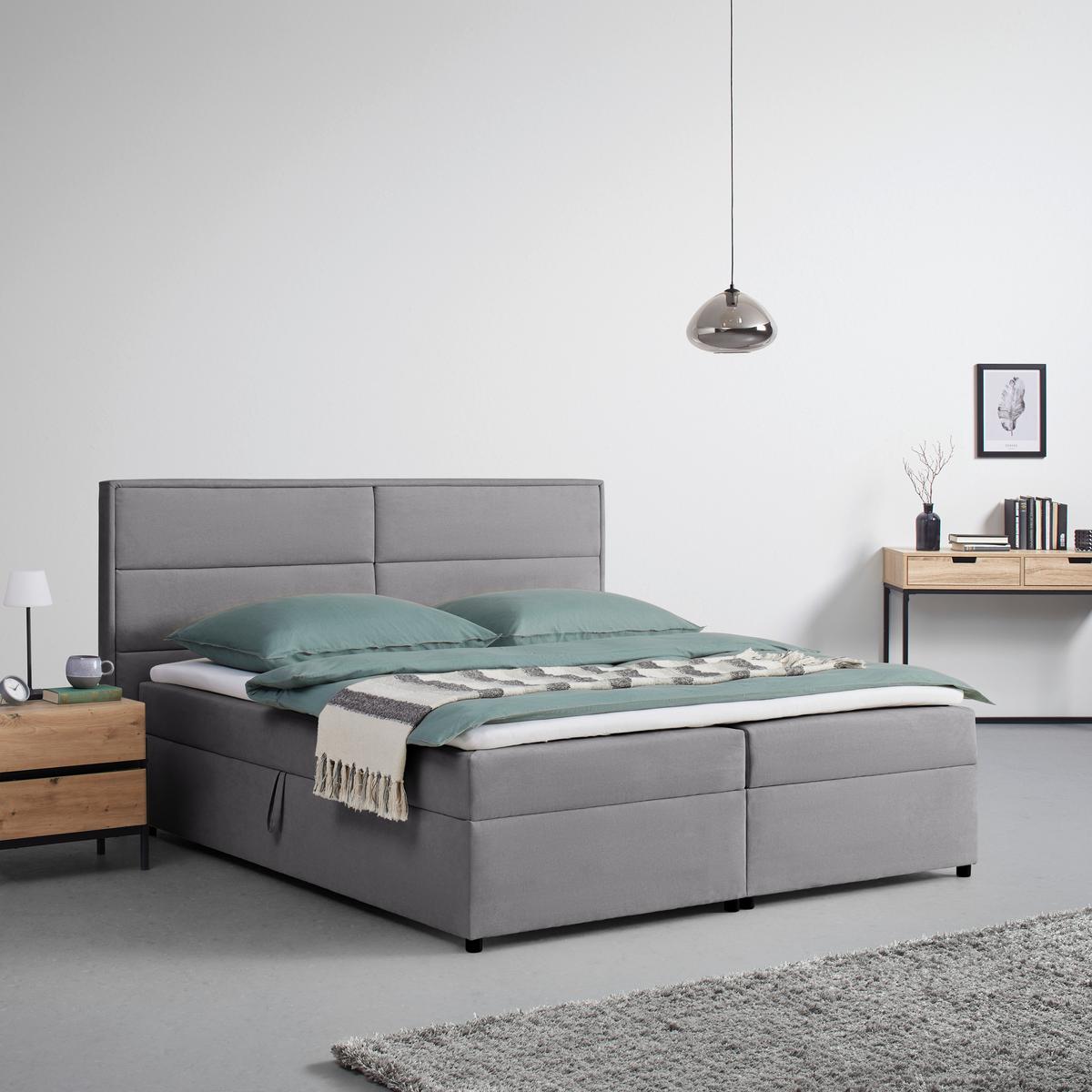 Postel boxspring s toperem, 180x200 cm, sivá - šedá/černá, Moderní, kov/dřevo (180/200cm) - Bessagi Home