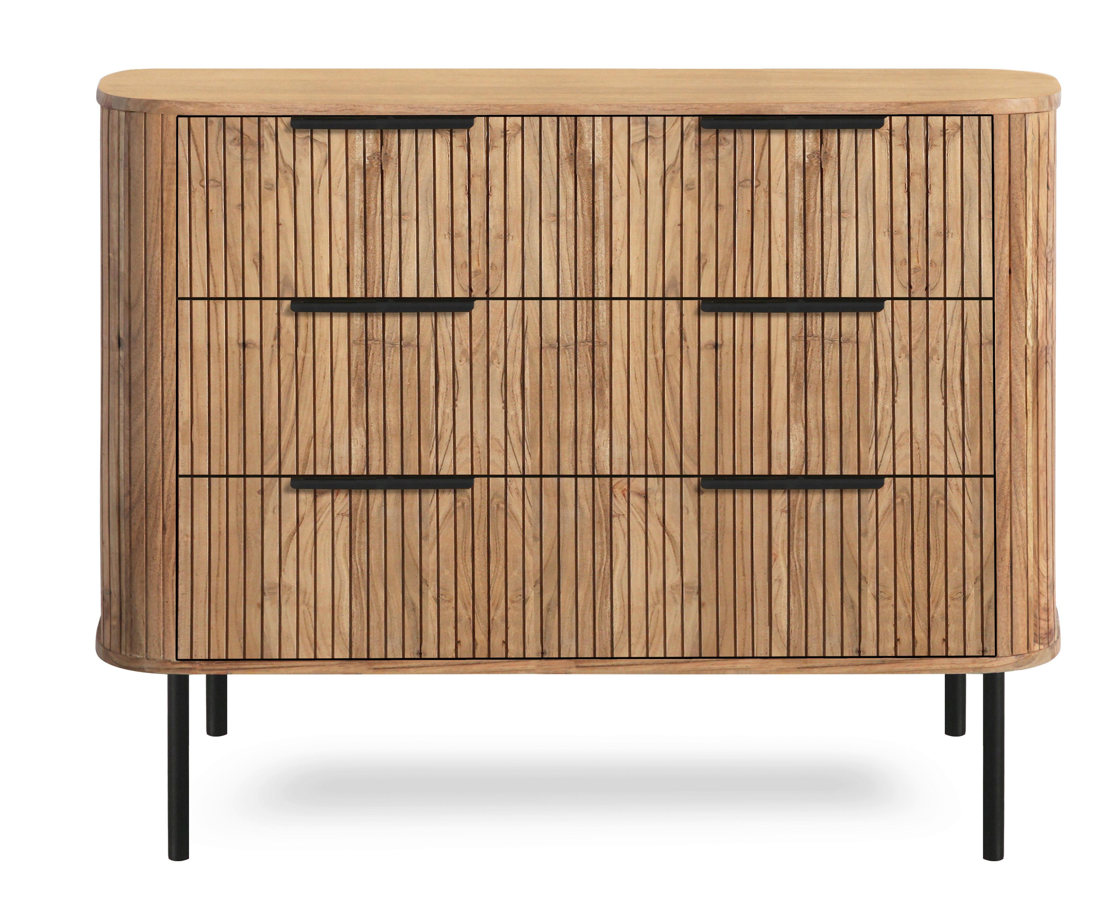 Kommode Kunja Akazie Massiv, B: 103 cm - Schwarz/Akaziefarben, Trend, Holz/Metall (103/80/45cm)