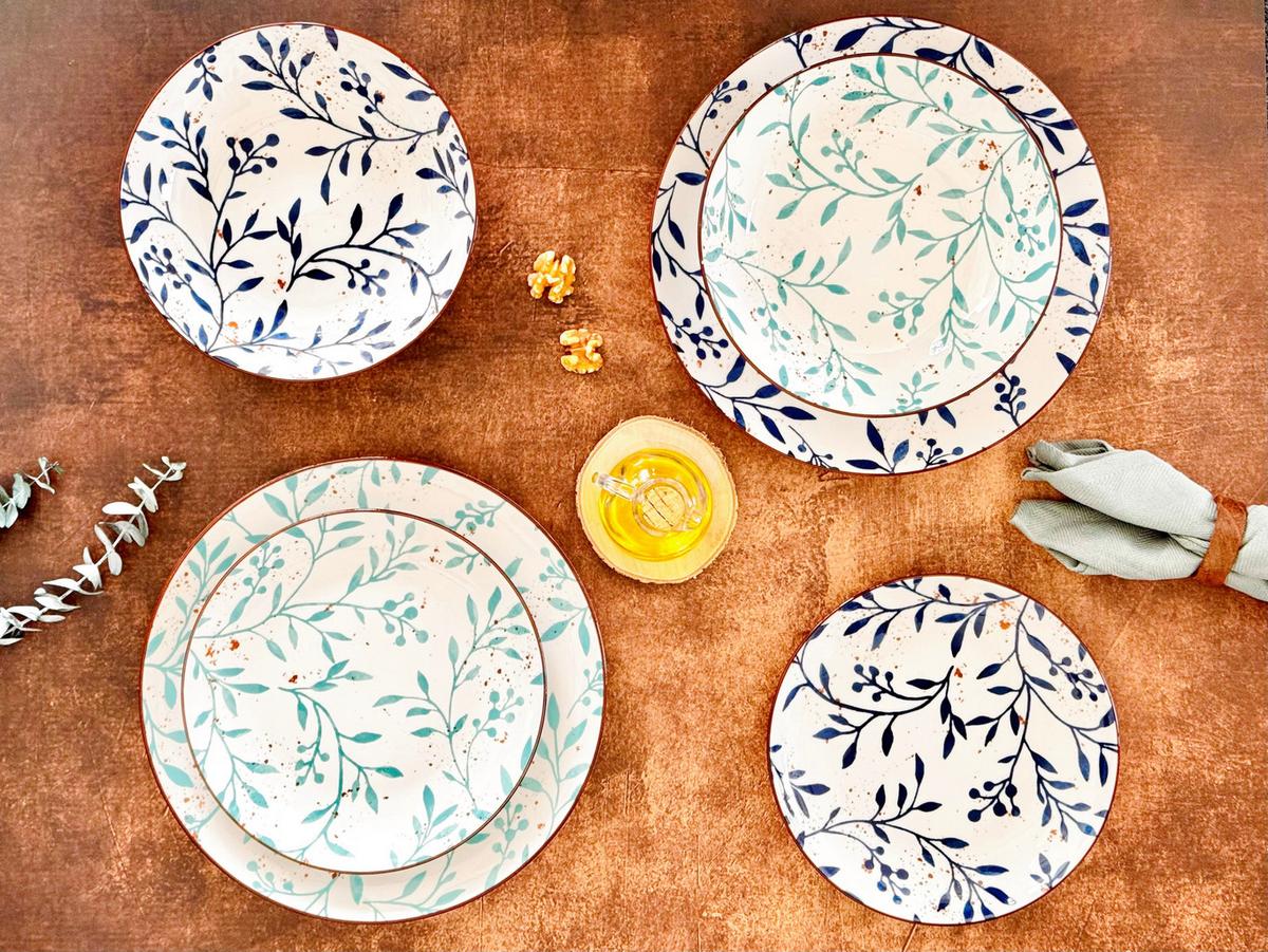 Tellerset 18--Teilig Keramik, Blau, Braun, Weiß - Blau/Braun, Basics, Keramik - Mäser