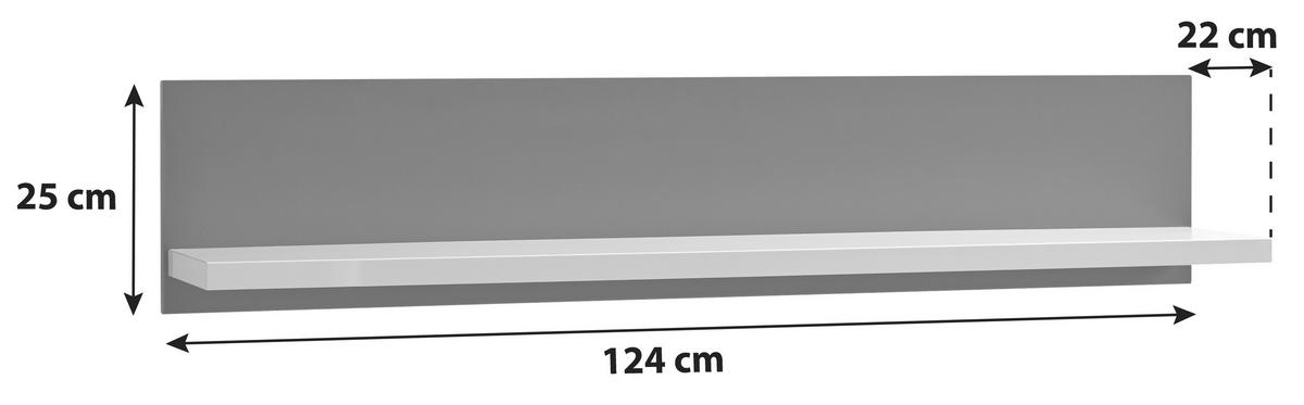 Wandboard Trento B: 124 cm Grau/Weiß - Weiß Hochglanz/Grau, Design, Holzwerkstoff (124/25/22cm) - Livetastic