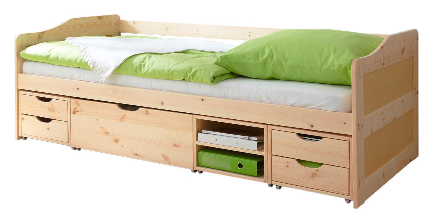 Stauraumbett Echtholz Massiv 90x200 Marlies, Kiefer Natur - Kieferfarben, MODERN, Holz (90/200cm) - MID.YOU