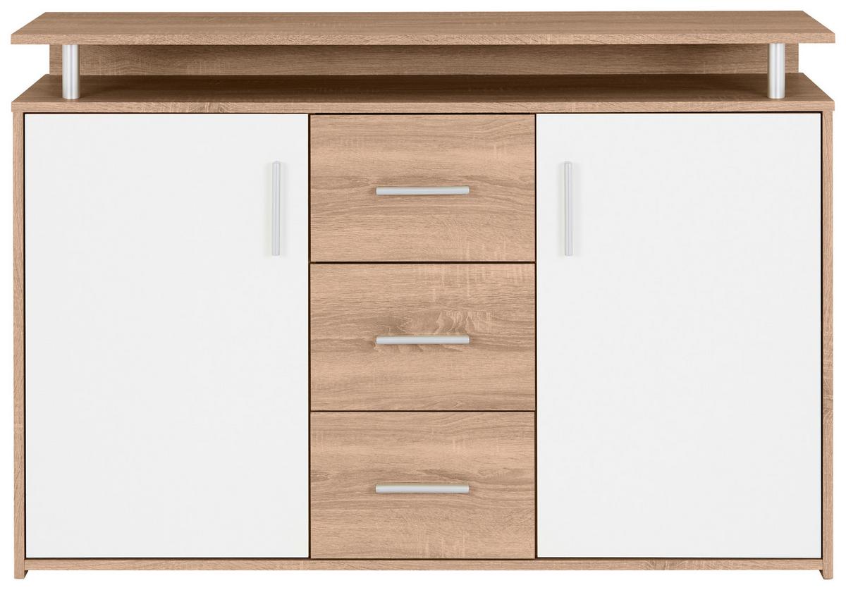 Kommode 132 Cm Drift, Eiche Dekor/weiß - Eichefarben/Weiß, MODERN, Holzwerkstoff (132/88/34,6cm)