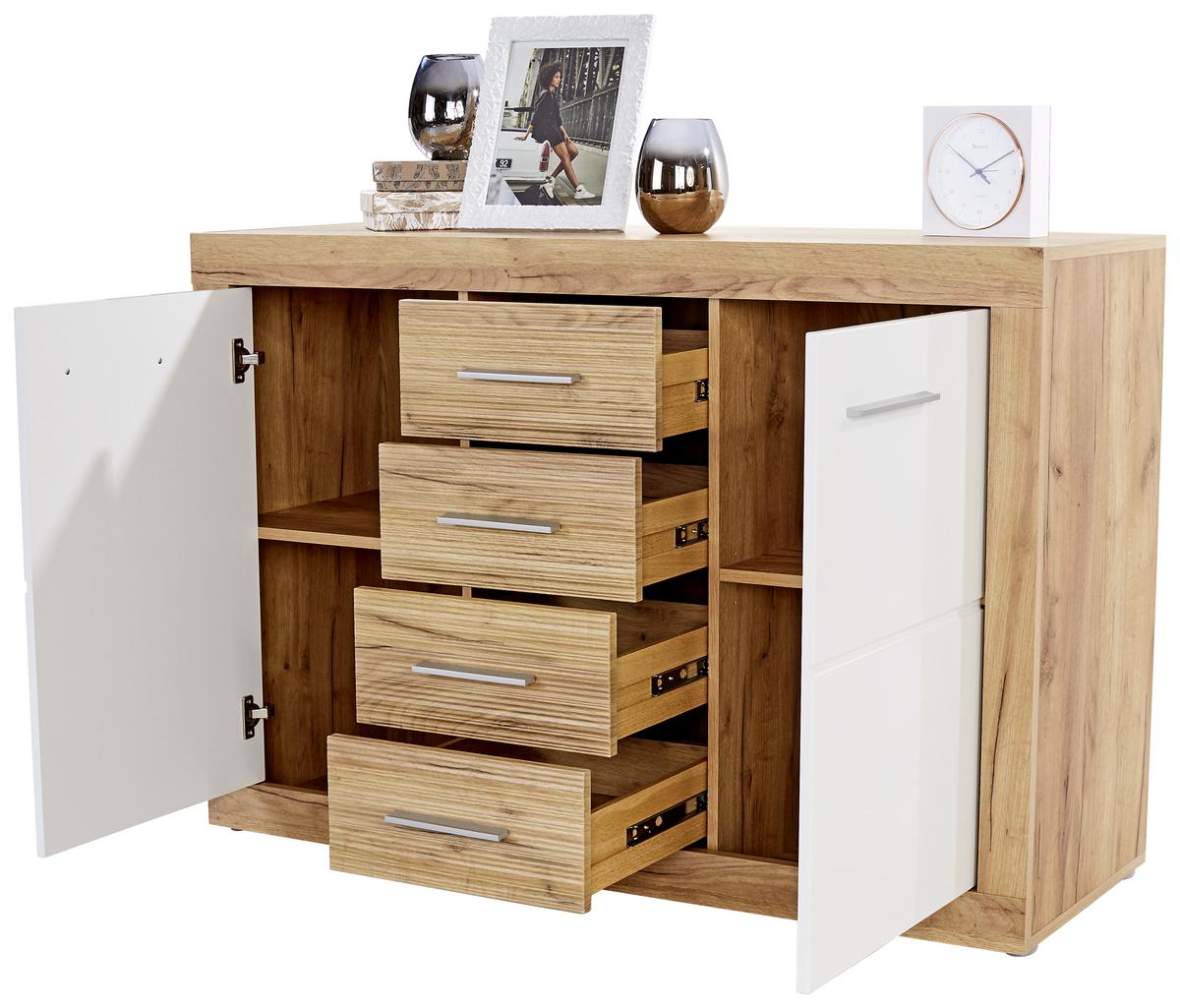 Kommode Xeno, Weiß/Eichefarben BxHxT: 137,5x86x39,9 cm - Eichefarben/Weiß, MODERN, Holzwerkstoff (137,5/86/39,9cm)