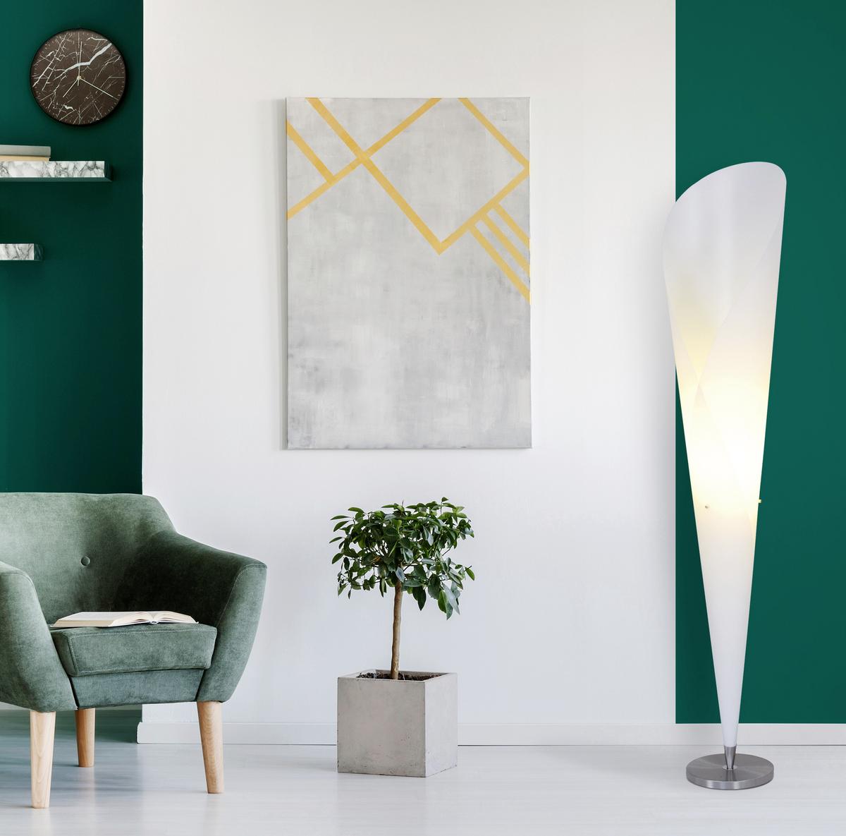 Stehlampe Tulip Weiß Blütenkelchform - Chromfarben/Weiß, KONVENTIONELL, Kunststoff/Metall (30/162cm) - Näve