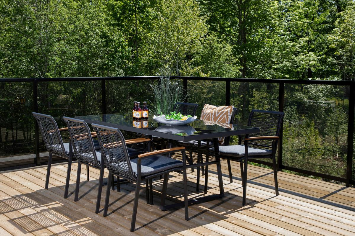 Gartensessel Stapelbar Dallas Stahl - Schwarz/Akaziefarben, KONVENTIONELL, Holz/Kunststoff (57/83,5/63,5cm) - Gardenson