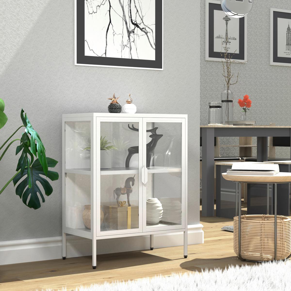 VITRINE Floka Weiß B: 60 cm - Transparent/Weiß, Design, Glas/Metall (60/80/35cm) - MID.YOU