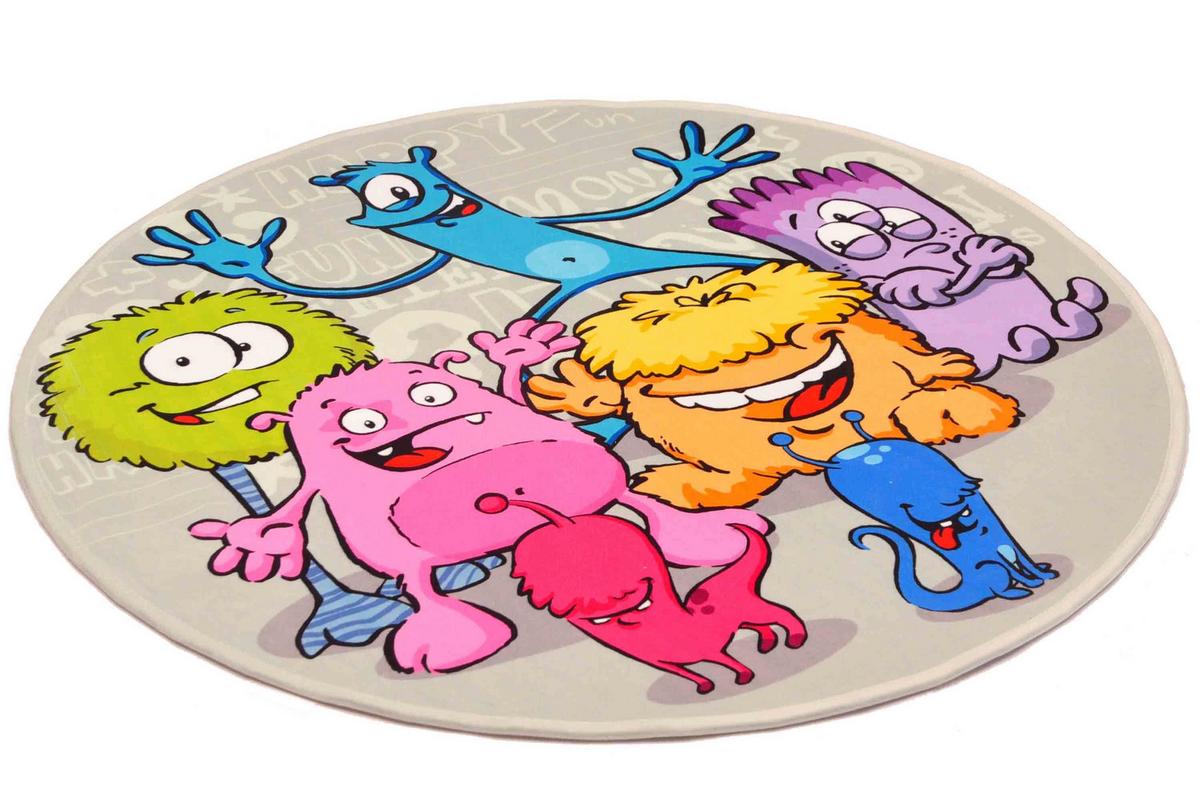 Kinderteppich Rund Monster Multicolor Love Kids Ø 100 Cm - Blau/Hellgrau, Trend, Textil (100cm)