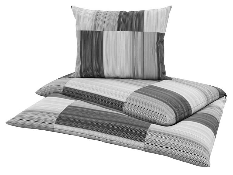 Grau-braune Bettwäsche mit Streifen und Karo