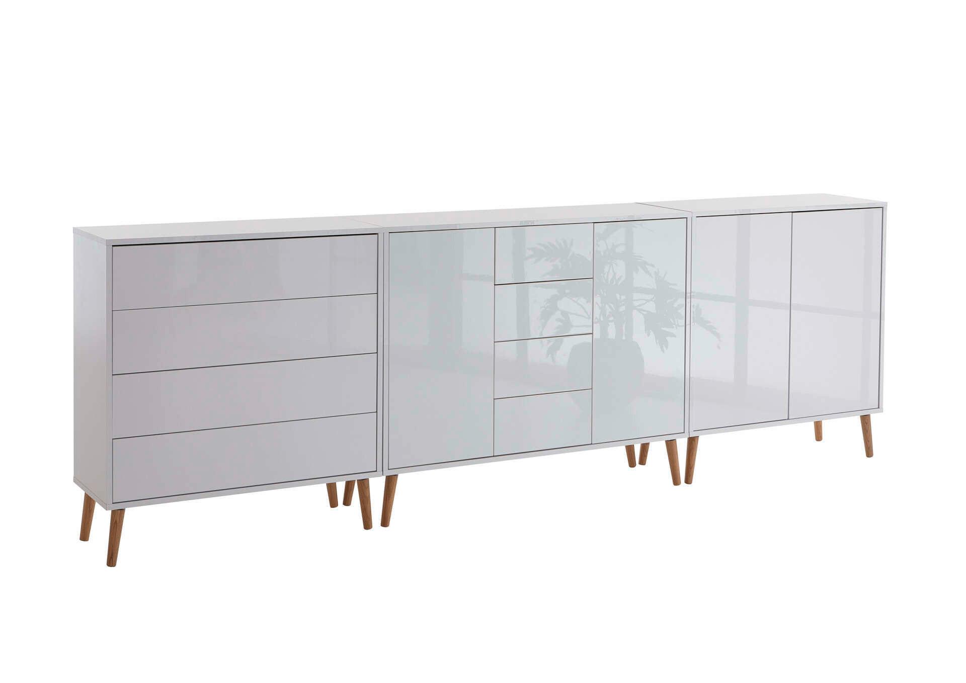 Sideboard Mailand Weiß B: 263,5 cm - Weiß Hochglanz/Eiche Artisan, MODERN, Holzwerkstoff (263,5/86/33cm) - MID.YOU