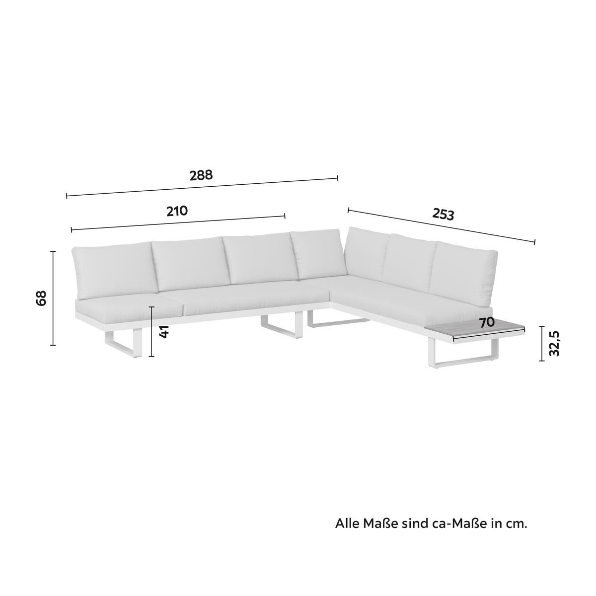 JEDÁLENSKÁ TERASOVÁ SÚPRAVA LEANDRA - biela/svetlosivá, Modern, kov/textil (288/253cm) - Bessagi Garden