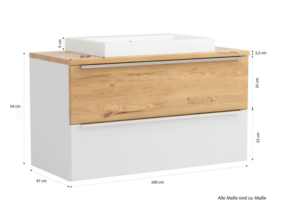 WASCHTISCHKOMBI Verona Weiß/Wildeiche B: 100cm - Wildeiche/Weiß, Trend, Holzwerkstoff/Stein (100/63/47cm) - Held
