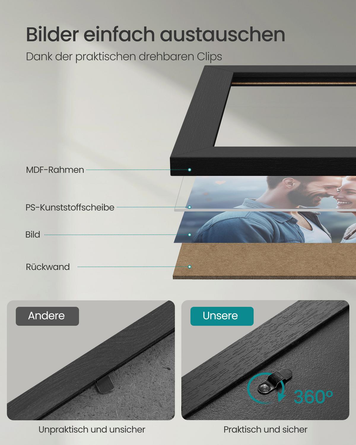 Bilderrahmenset Schwarz B: 32,9 Cm - Schwarz, Basics, Holzwerkstoff/Kunststoff (32,9/11,5/27,3cm)