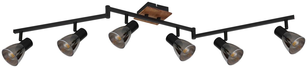 Strahler 6-Flammig verstellbar L: 117 cm - Dunkelbraun/Schwarz, Basics, Glas/Holz (117/11/21cm) - Globo