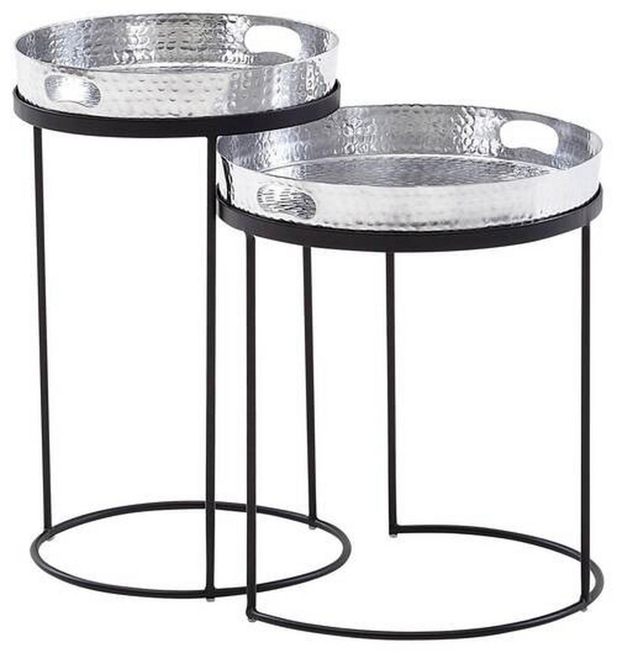 Beistelltischset Silberfa./schwarz D:32,5/38cm - Silberfarben/Schwarz, MODERN, Metall (32,5/32,5/53cm) - MID.YOU