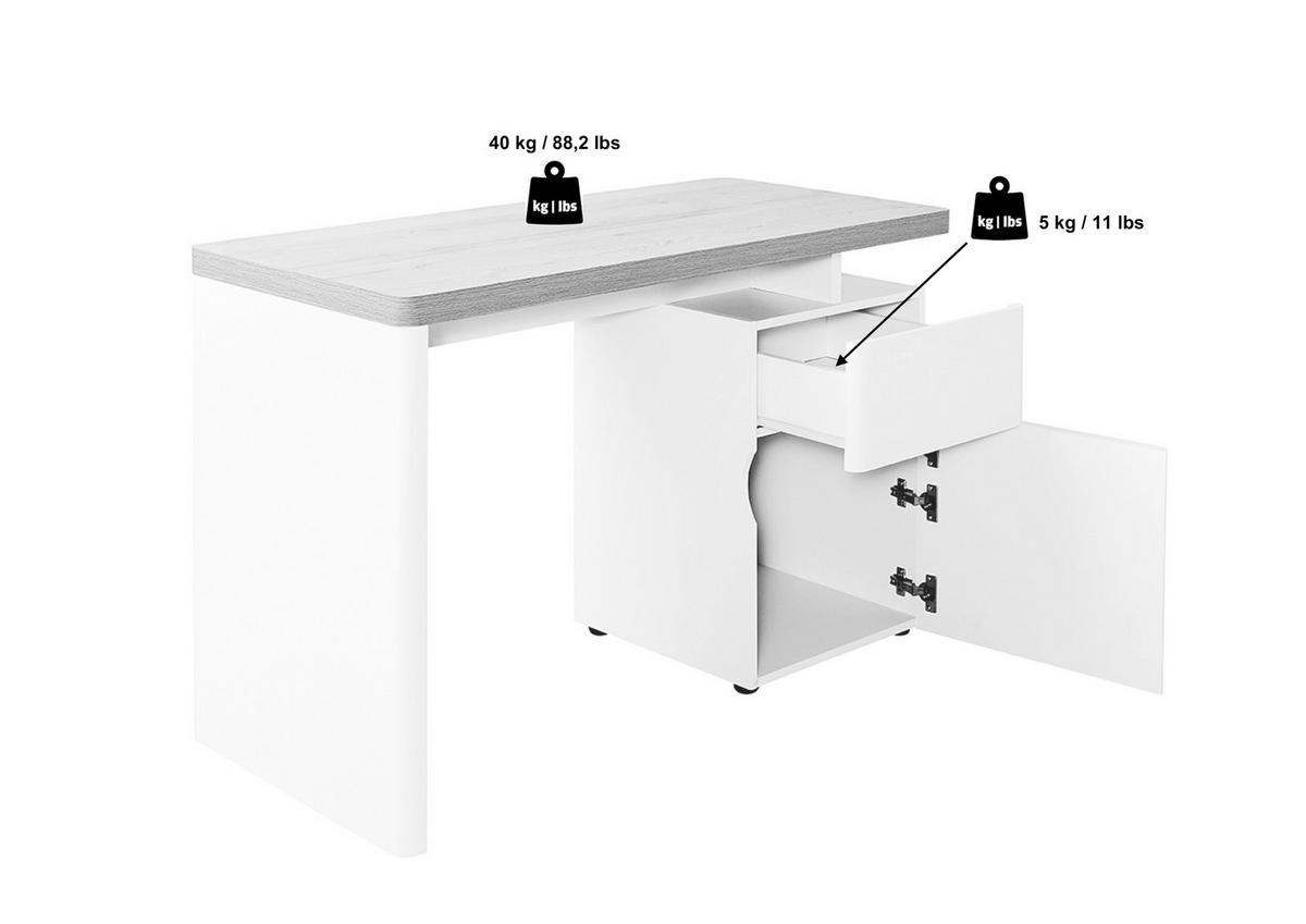 Schreibtisch B 120cm H 55cm Cuuba Libre 122, Weiß - Eichefarben/Weiß, Design, Holzwerkstoff (120/55/76cm)