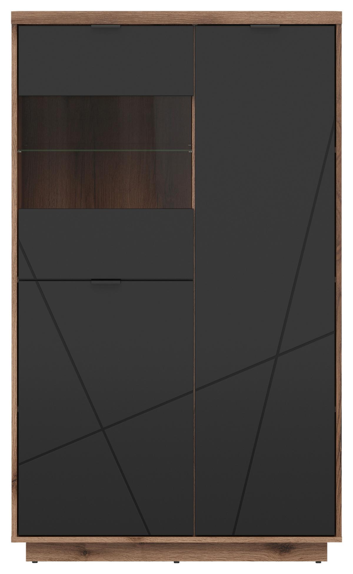 Vitrine Forn Glass-Door Cabinet - Eichefarben/Schwarz, Design, Glas/Holzwerkstoff (94/157/42,5cm)