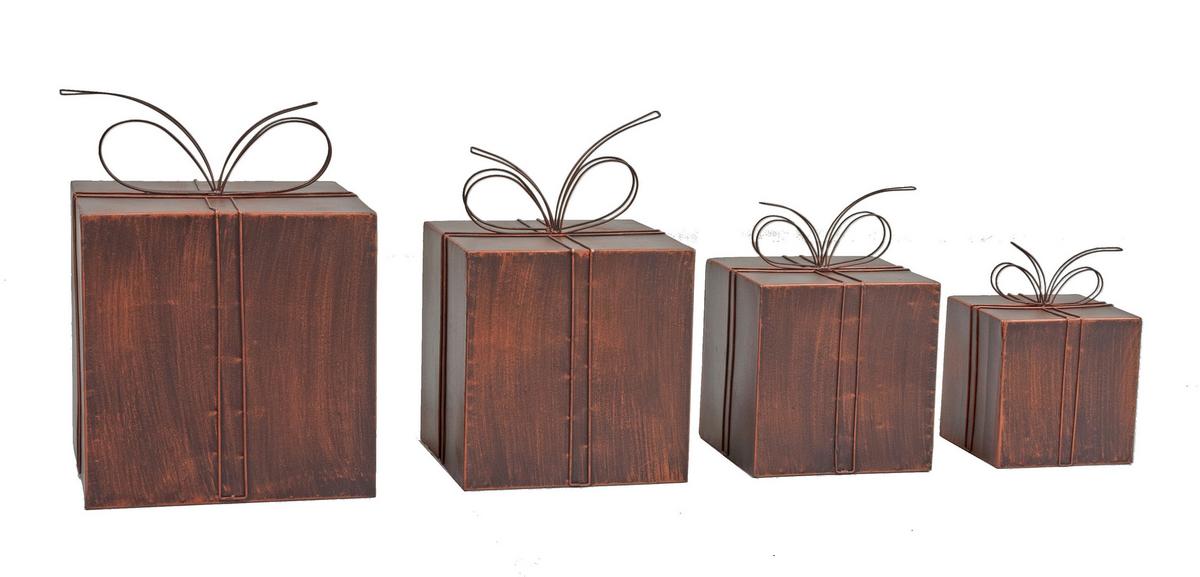 Dekogeschenkbox Metall-Deko 4er-Set - Rostfarben, Basics, Metall - Gardenson