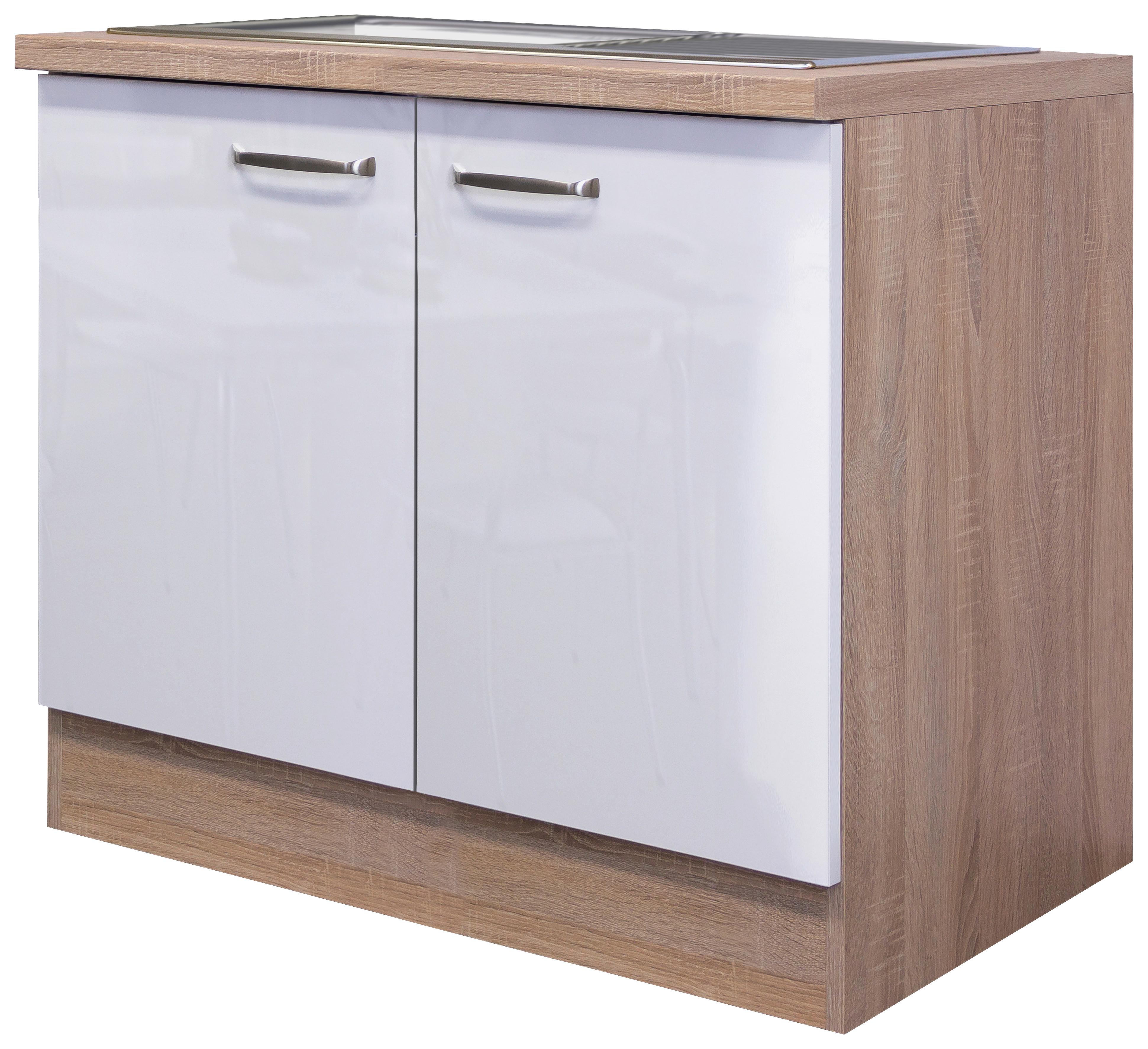 Spülenunterschrank Valero Dspu 100 Es - Weiß Hochglanz/Sonoma Eiche, KONVENTIONELL, Holzwerkstoff (100/86/57cm) - FlexWell