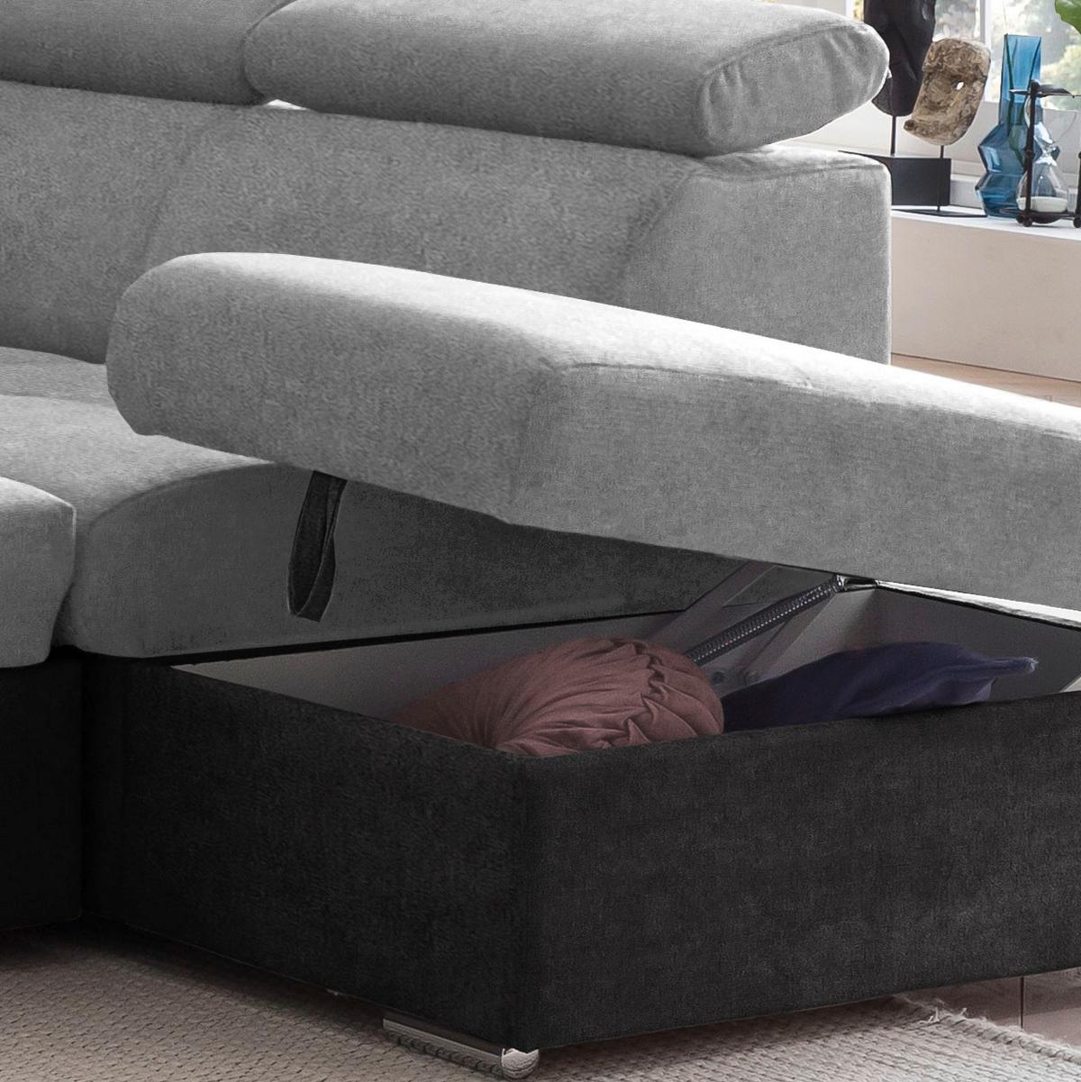 Ecksofa Mit Schlaffunktion Antero Und Bettkasten Hellgrau - Chromfarben/Silberfarben, Design, Textil (262/216cm) - Livetastic