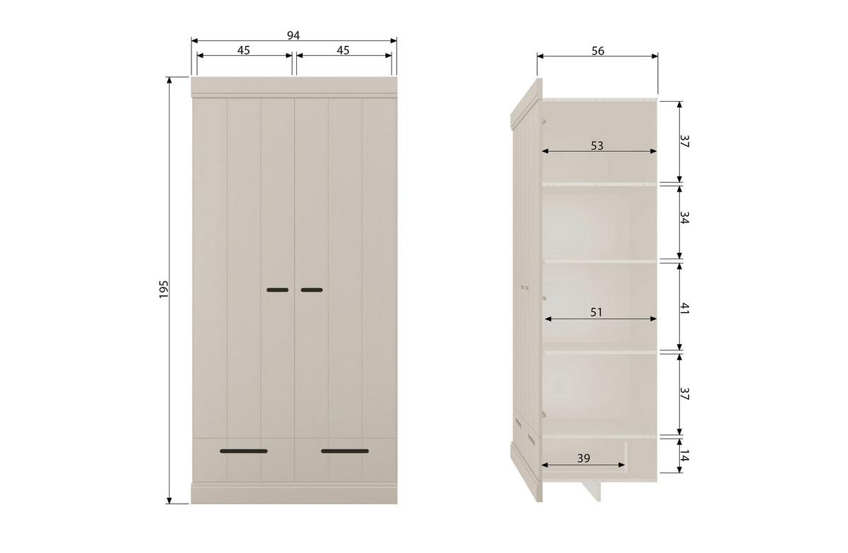 DREHTÜRENSCHRANK Connect Grau B: 94cm - Grau, Basics, Holz (94/195/53cm) - MID.YOU