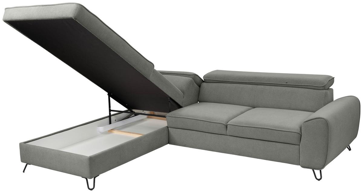 Rohová sedačka IDYLLA, levá tmavě šedá,úl.prostor,lůžko - černá/tmavě šedá, Design, kov/textil (200/250cm)