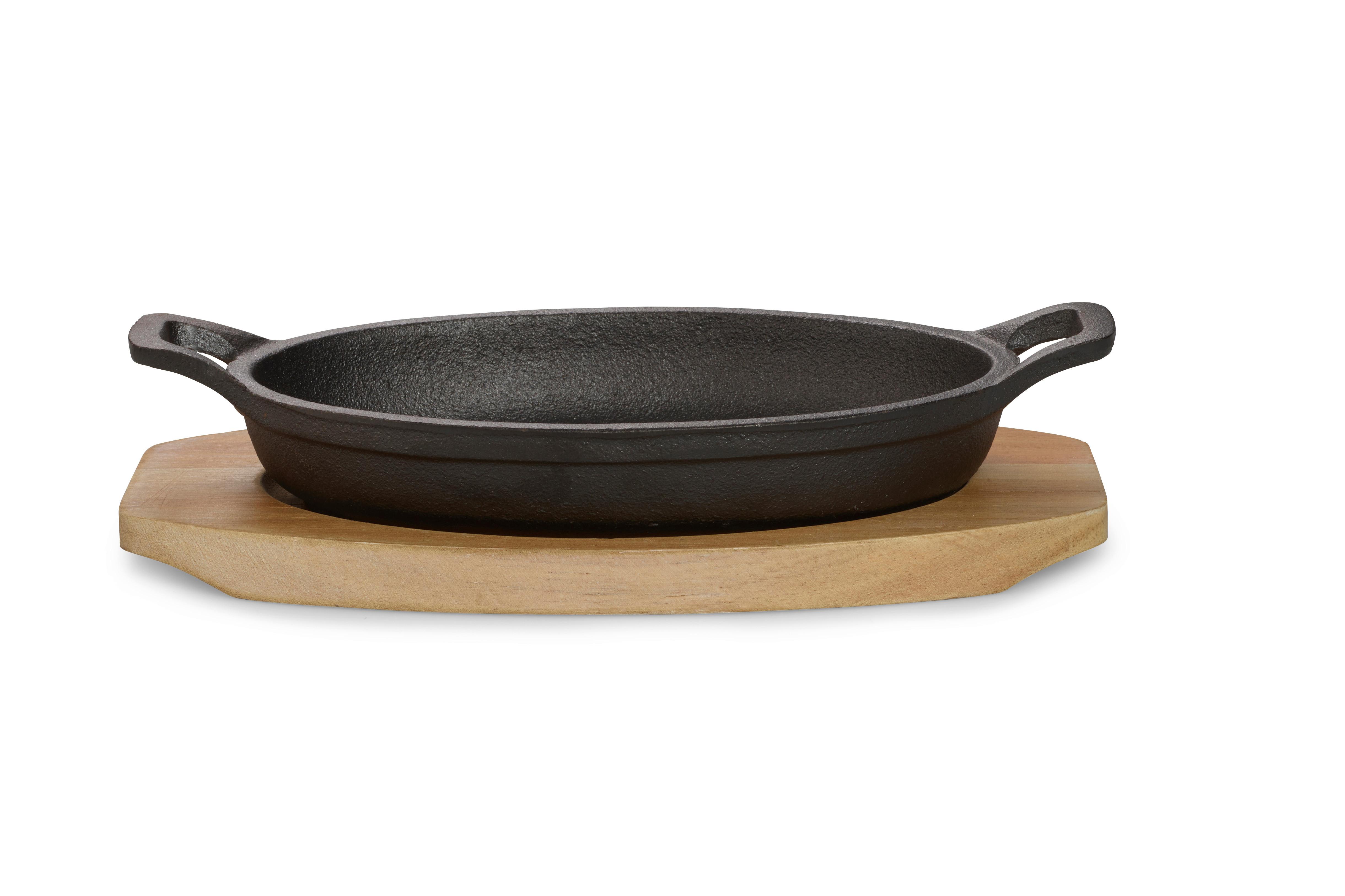Servierpfanne Gusseisen Kratzfest Mit Servierbrett - Schwarz/Braun, Basics, Holz/Metall (18/3/12cm) - Echtwerk