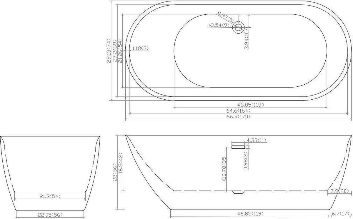 Badewanne Freist. Badewanne Melbourne - Weiß, KONVENTIONELL, Kunststoff (170/74/56cm) - Sanotechnik