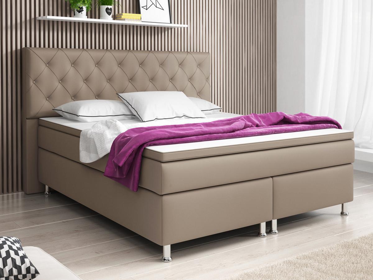 Boxspringbett mit Topper 180x200 cm Turin - Silberfarben/Cappuccino, KONVENTIONELL, Leder/Textil (180/200cm) - MID.YOU
