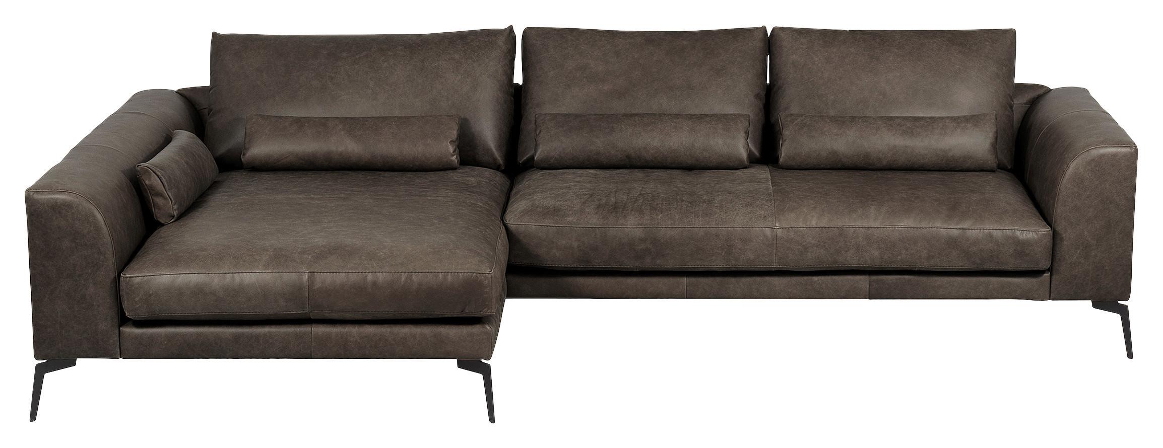 Ecksofa Berlin Fango S: 172 cm - Fango/Schwarz, Design, Leder (172/313cm) - Livetastic