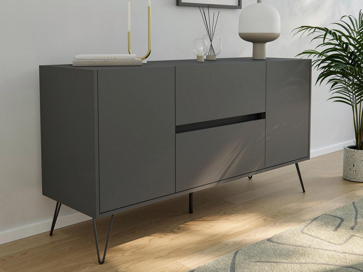 Sideboard Posseik Industrial Graphitfarben B: 139 cm - Graphitfarben/Schwarz, Design, Holzwerkstoff (139/75,8/42cm) - MID.YOU