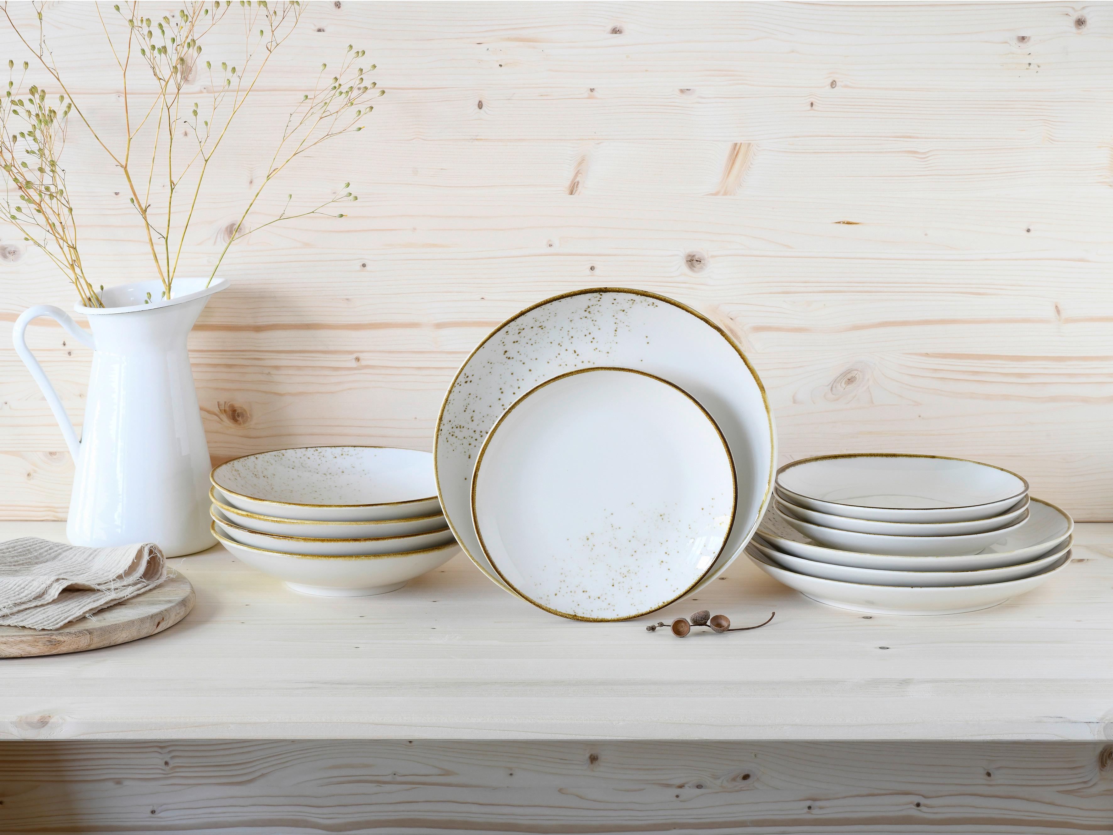 Kombinovaná souprava 12-dílná, bílá/krémová - bílá/krémová, Basics, keramika - Creatable