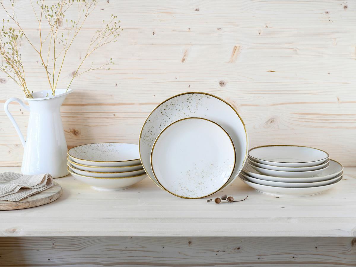 Kombinovaný servis 12- dielny biela/krémová - biela/krémová, Basics, keramika - Creatable