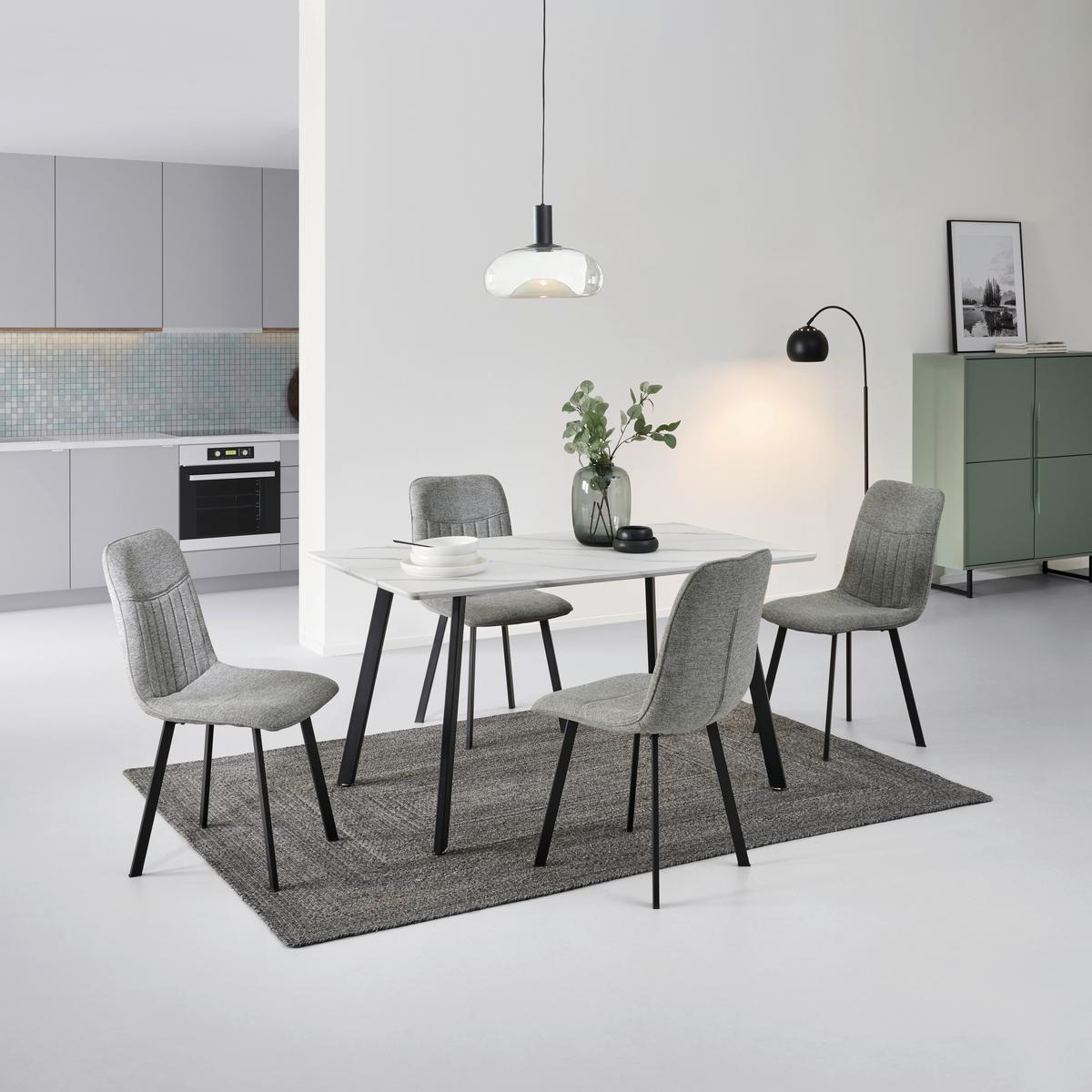 Tischgruppe Mackay 5-tlg. Weiß/textil Hellgrau, B: 140cm - Hellgrau/Weiß, KONVENTIONELL, Holzwerkstoff/Textil (140/46/75/88/80/57cm) - MID.YOU