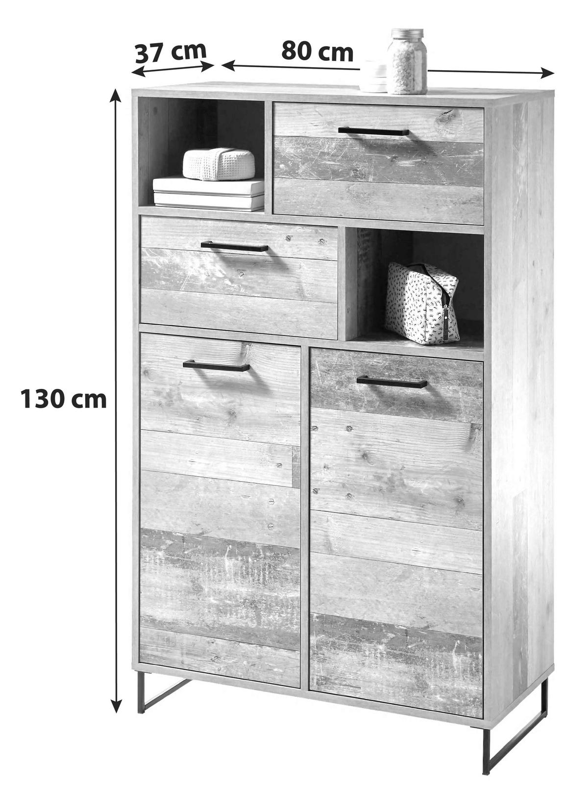 Kommode mit 2 Klappen 80cm Roof Eiche Dekor - Eichefarben/Schwarz, KONVENTIONELL, Holzwerkstoff (80/130/37cm) - MID.YOU