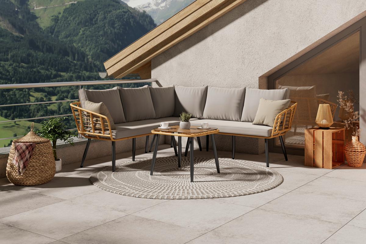 Lounge Garnitúra Poros - natúr színű/szürke, Modern, műanyag/Üveg (122/65cm) - Beldano