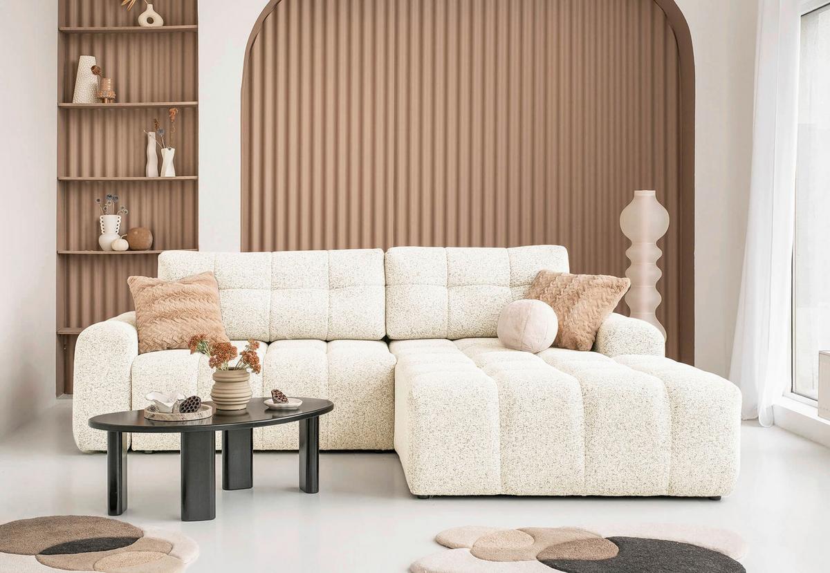 Ecksofa Lulu Beige S: 268x184cm - Beige/Schwarz, Design, Textil (268/184cm) - MID.YOU