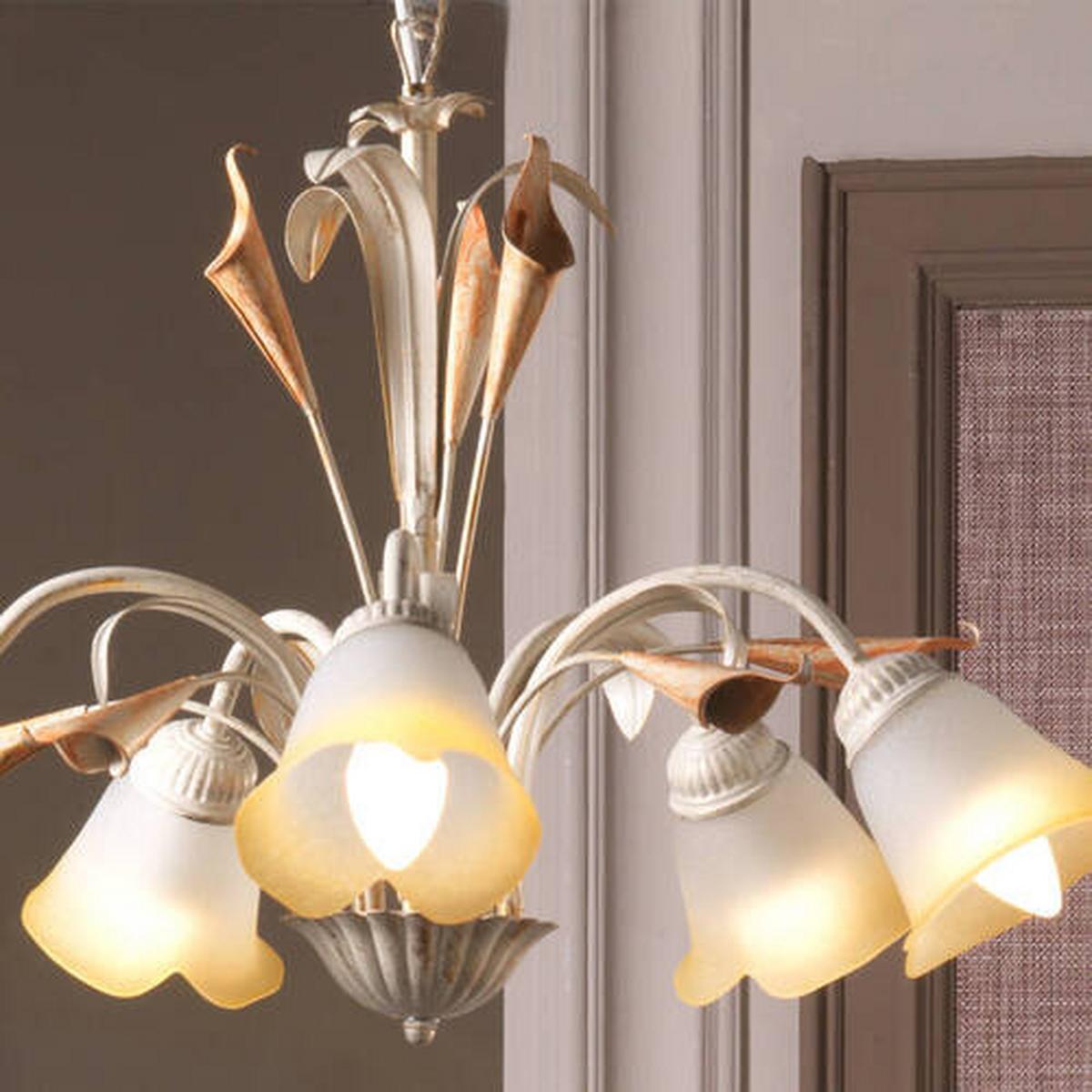 Kronleuchter 4722/5 - Weiß, Natur, Glas/Metall (70/100cm)