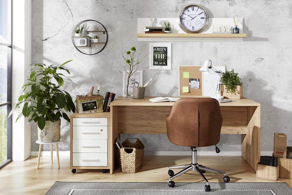 Schreibtisch B 160cm H 76cm Profi, Eiche Dekor - Eichefarben, MODERN, Holzwerkstoff (160/76/80cm) - Ondega