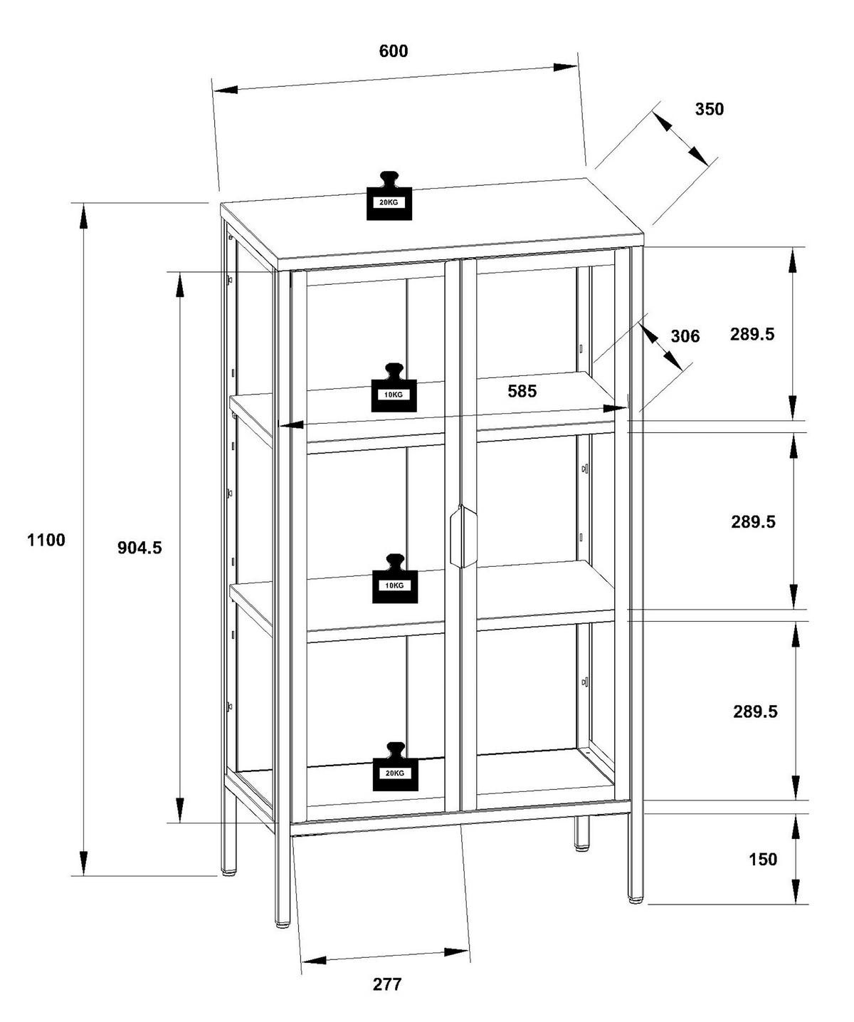 Vitrine Floka Weiß B: 60 cm - Transparent/Weiß, Design, Glas/Metall (60/110/35cm) - MID.YOU