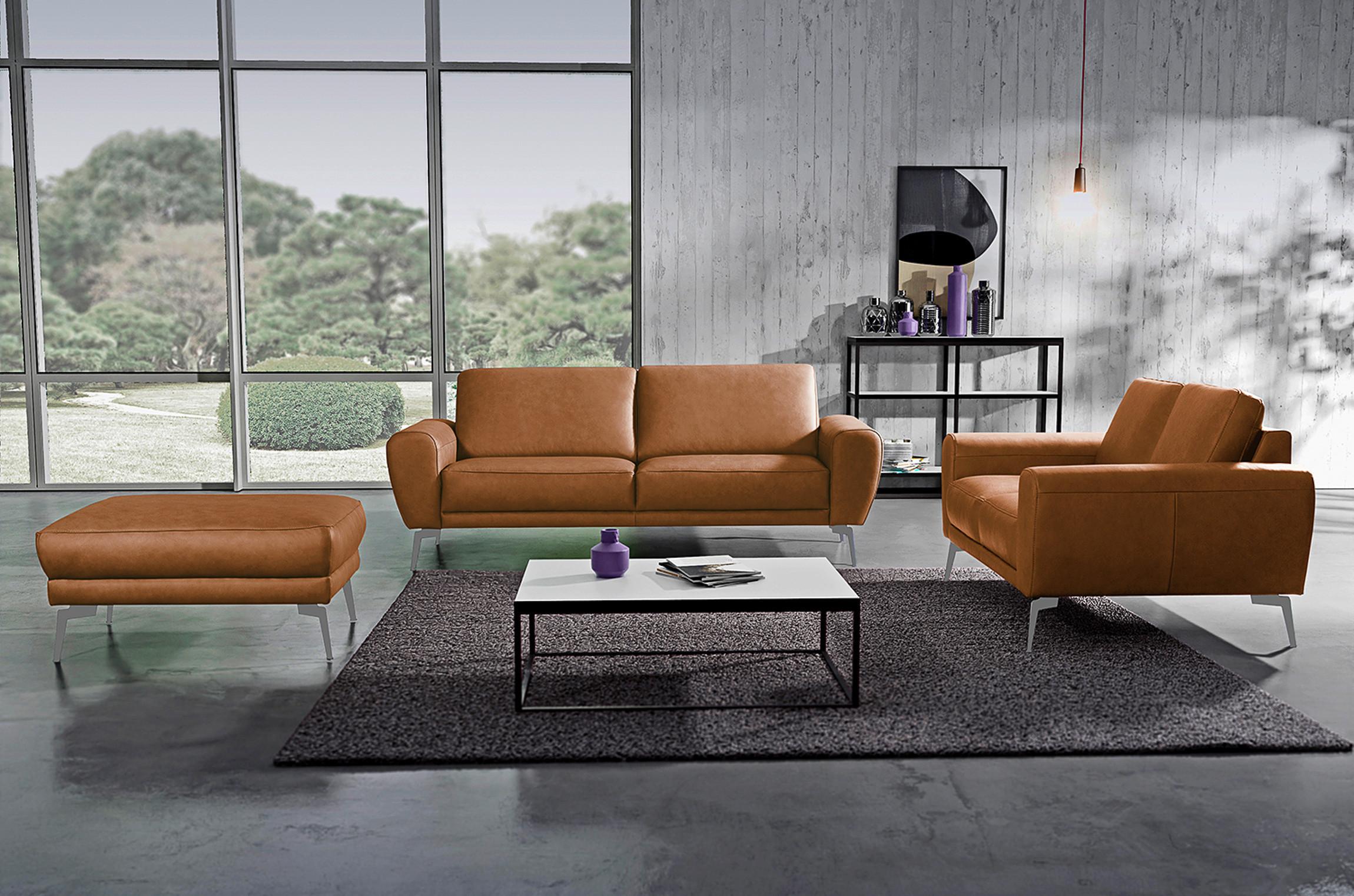 Ecksofa Spring Cognac Chrom, B: 207 Cm - Chromfarben/Cognac, Design, Leder (207/85/92cm) - Livetastic