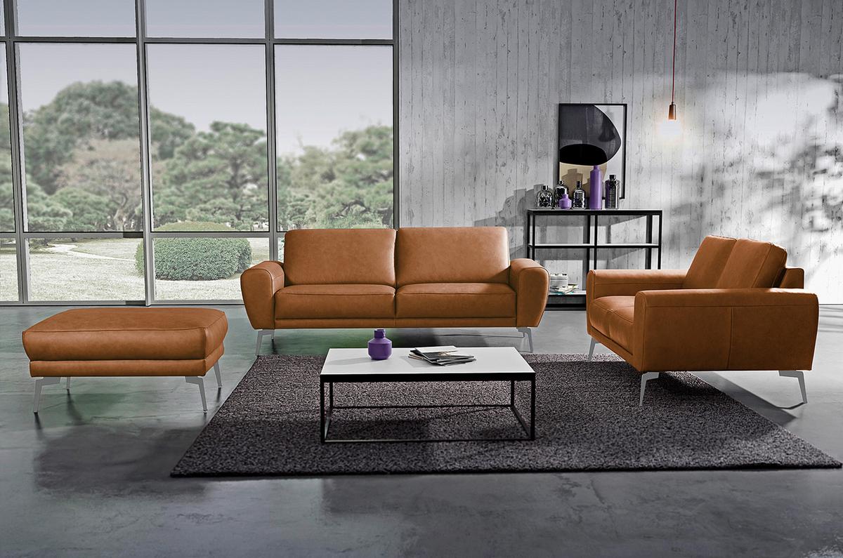 Ecksofa Spring Cognac Chrom, B: 207 Cm - Chromfarben/Cognac, Design, Leder (207/85/92cm) - Livetastic