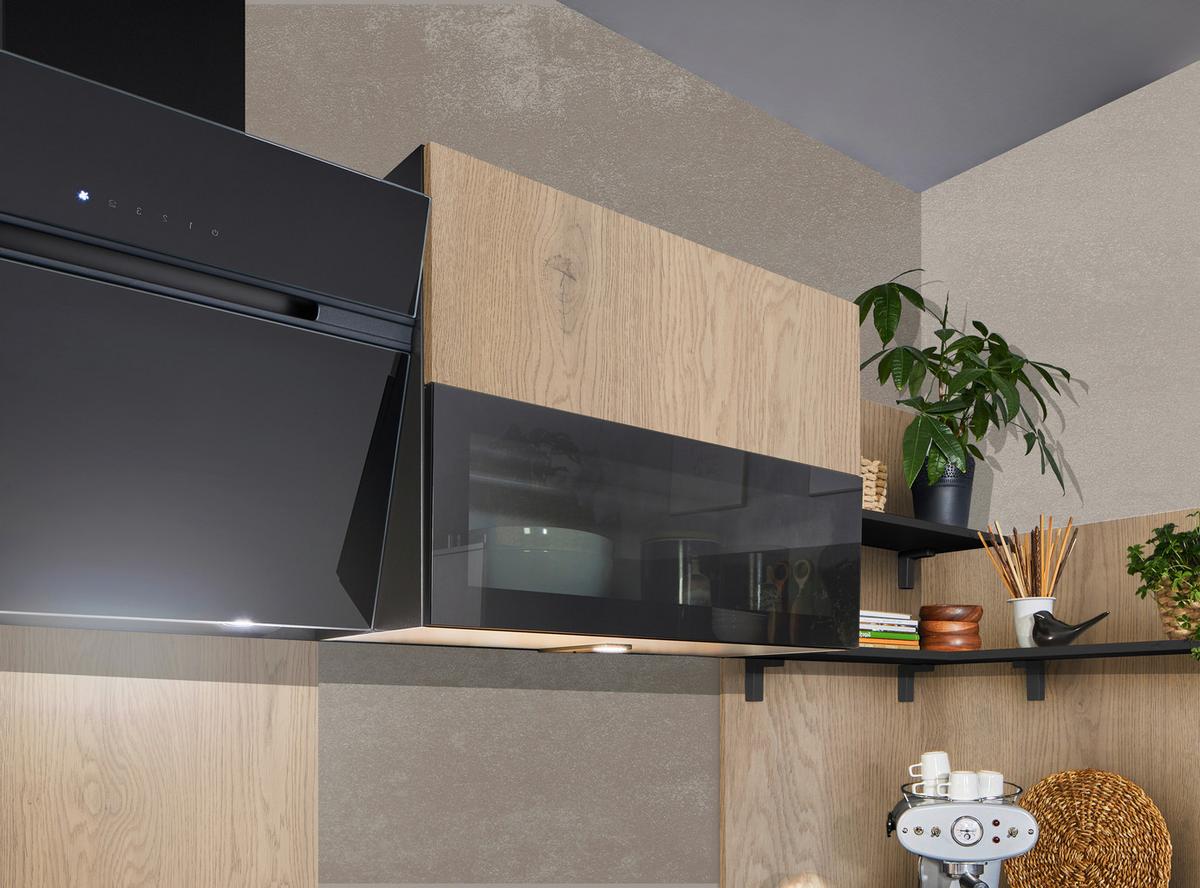 Eckküche Pn215/pn100 - Grau Hochglanz/Eichefarben, MODERN, Holzwerkstoff (285/230cm) - Pino