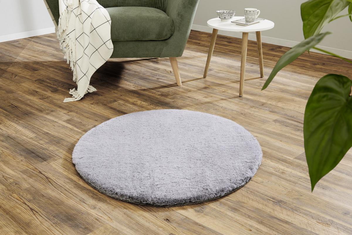 Fellteppich Leni Grau Ø 80 Cm, Rund - Dunkelgrau/Grau, MODERN, Textil (80cm) - Luca Bessoni