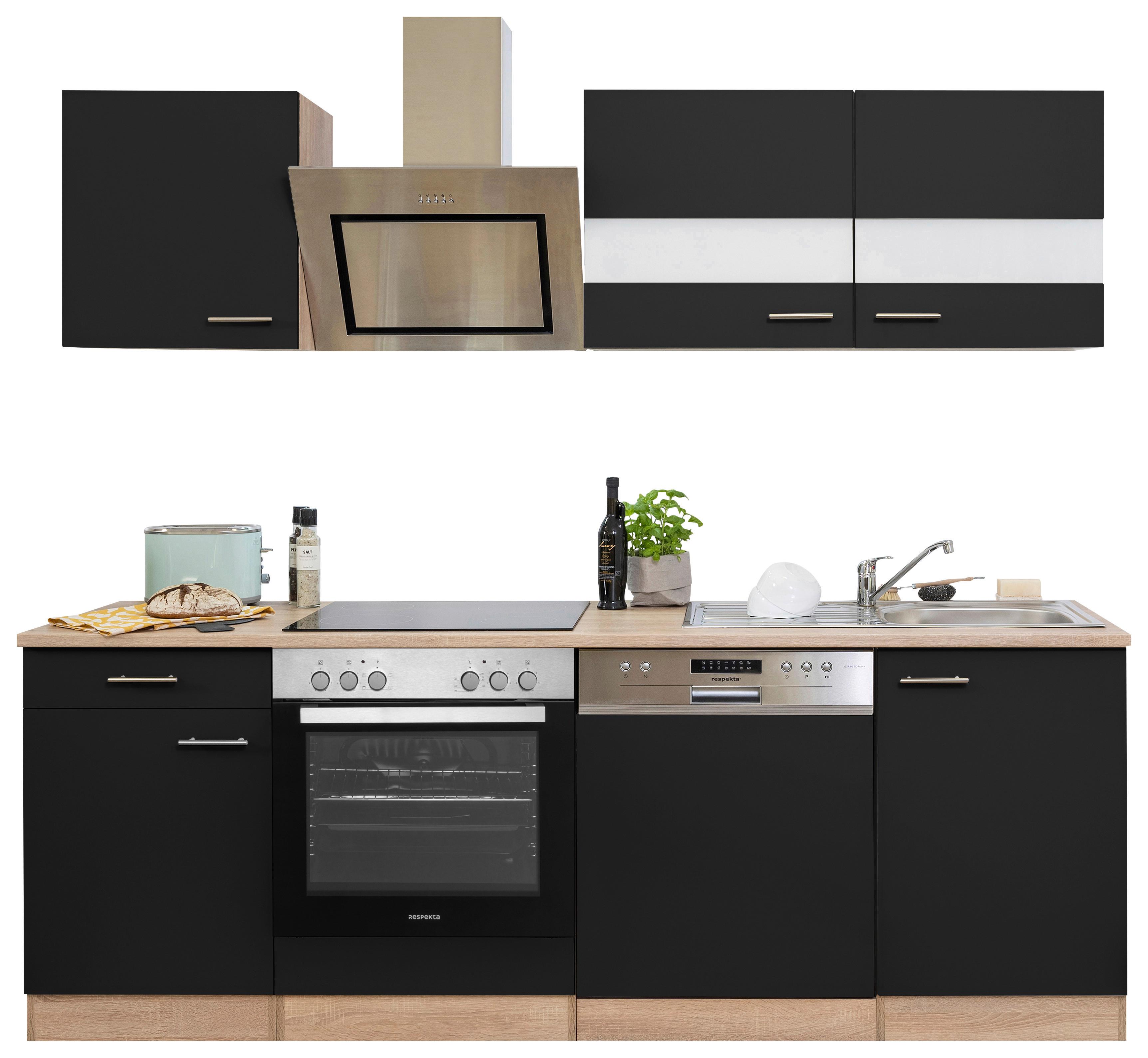 Küchenblock Merle Küchenblock 220 cm - Eichefarben/Schwarz, Basics, Holzwerkstoff (220cm) - Respekta